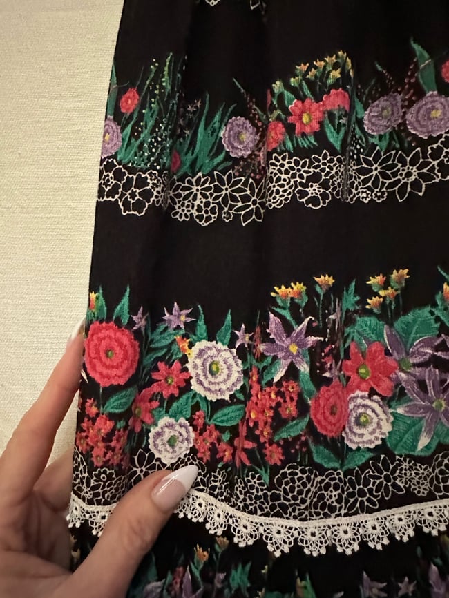 70s Victor Costa cotton black floral sundress