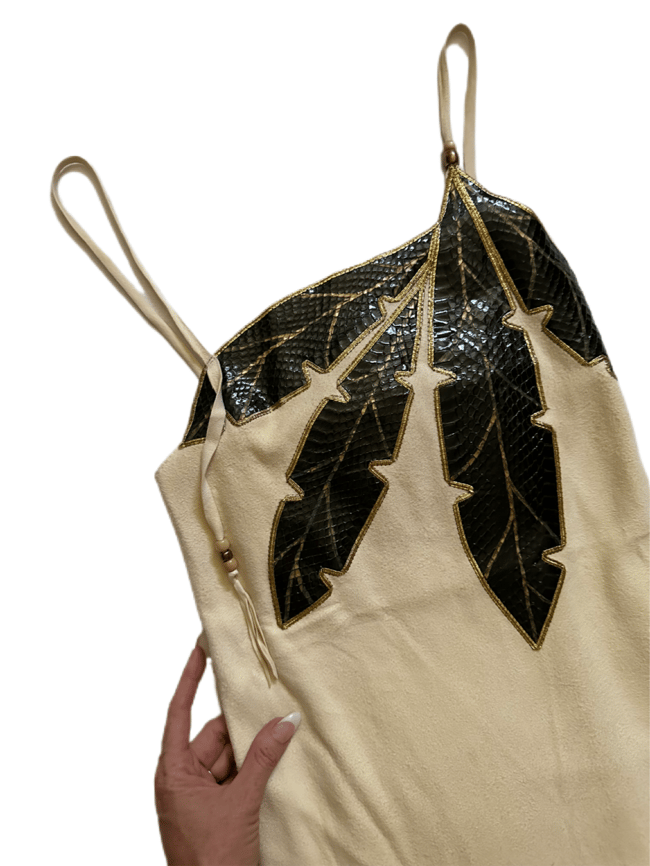 70s North Beach Leather chamois suede and snakeskin dress