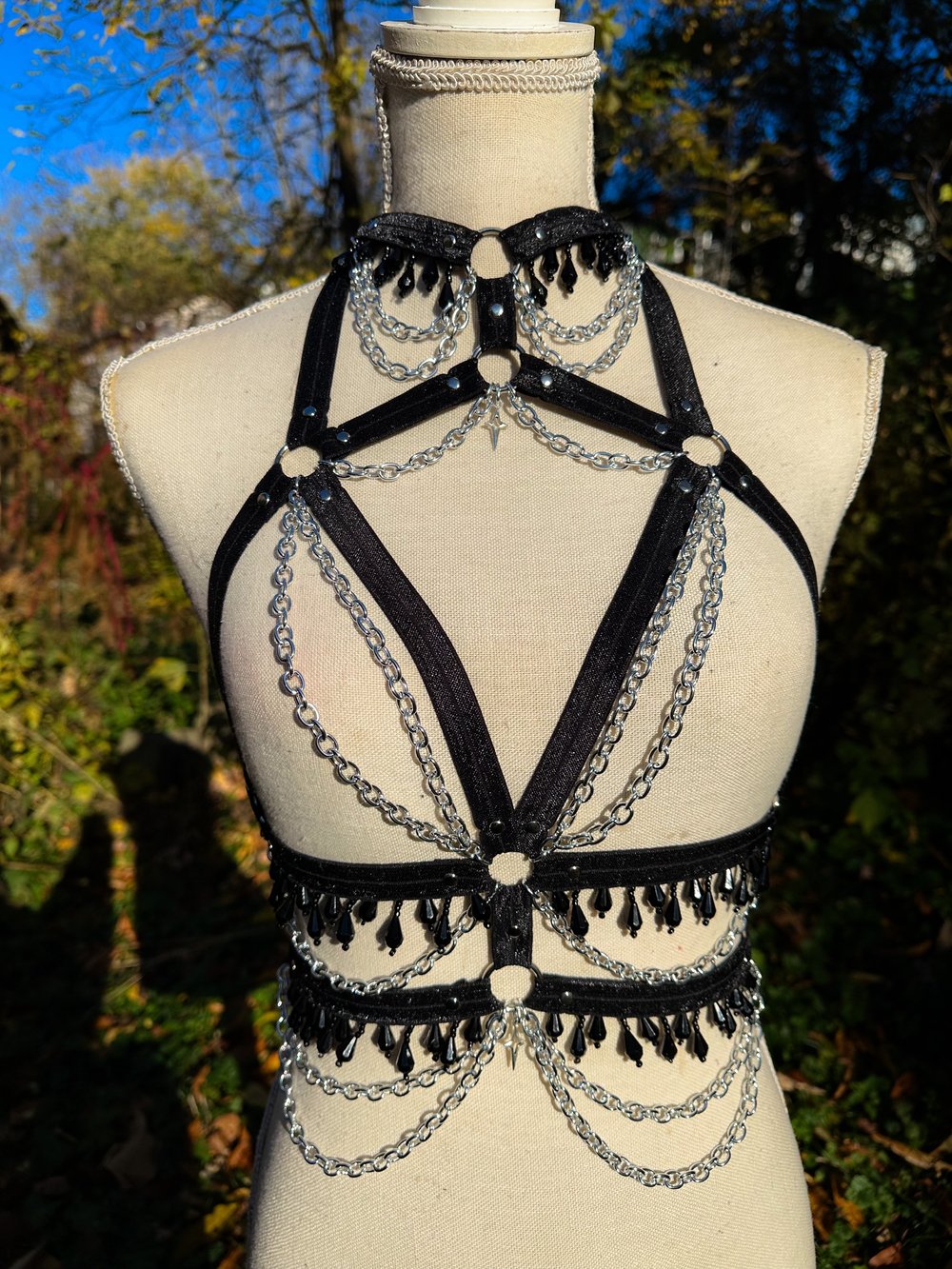 Black Elastic Beaded Harness