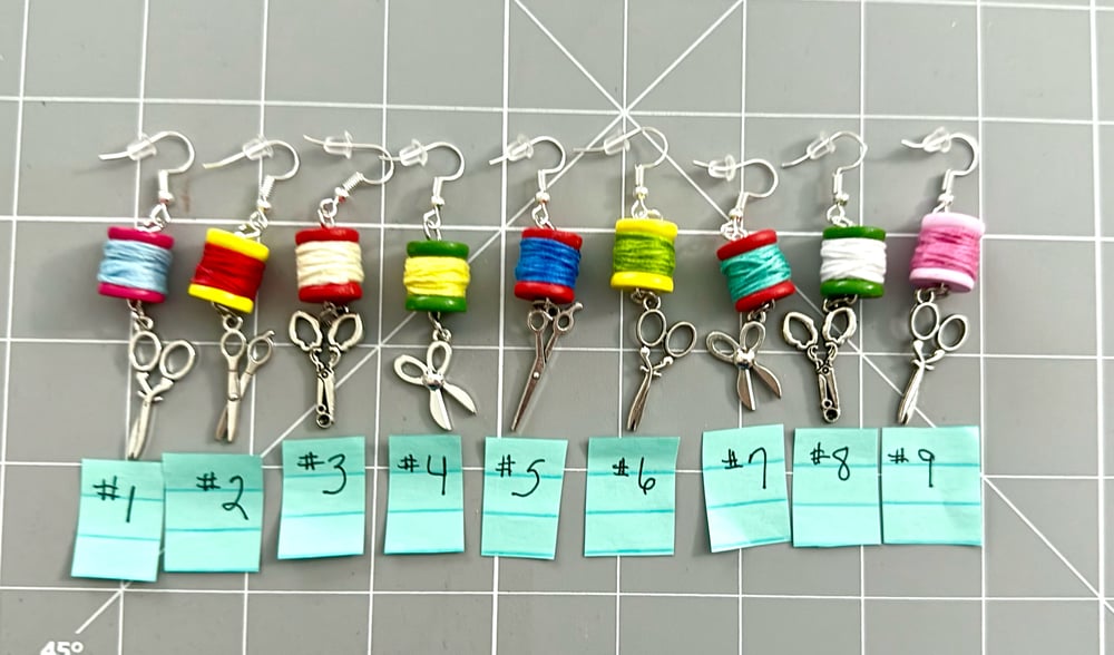 Image of Mini Thread Spools & Scissors Earrings