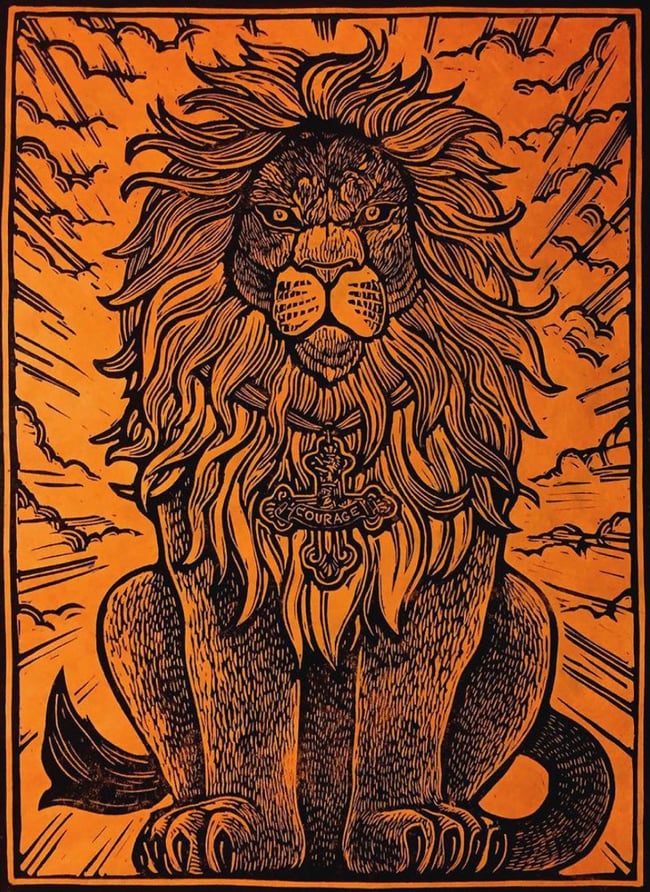 Cowardly Lion Block Print