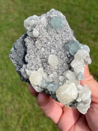 Image 4 of Green Fluorite On Druzy Quartz With UV Dog Tooth Calcite #2225