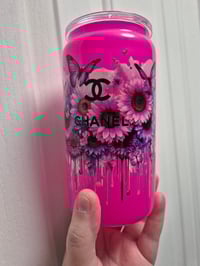 Pink 16oz Chanel glass tumbler 