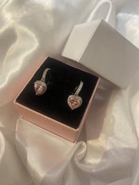 Image 3 of Pink crystal heart hanging earrings 