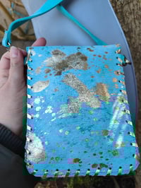 Image 7 of Woodstock cross body / passport bag -Jade turquoise with pink star