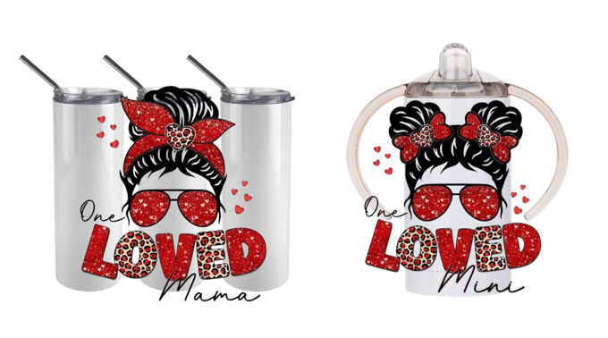 Image of 20 oz One Loved Mom and 12 oz One Loved Mini Combo Stainless Steel Tumblers Set