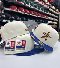 Image 1 of New Era 59Fifty Chrome Royal Gold w/H-Town Stones Blip included 