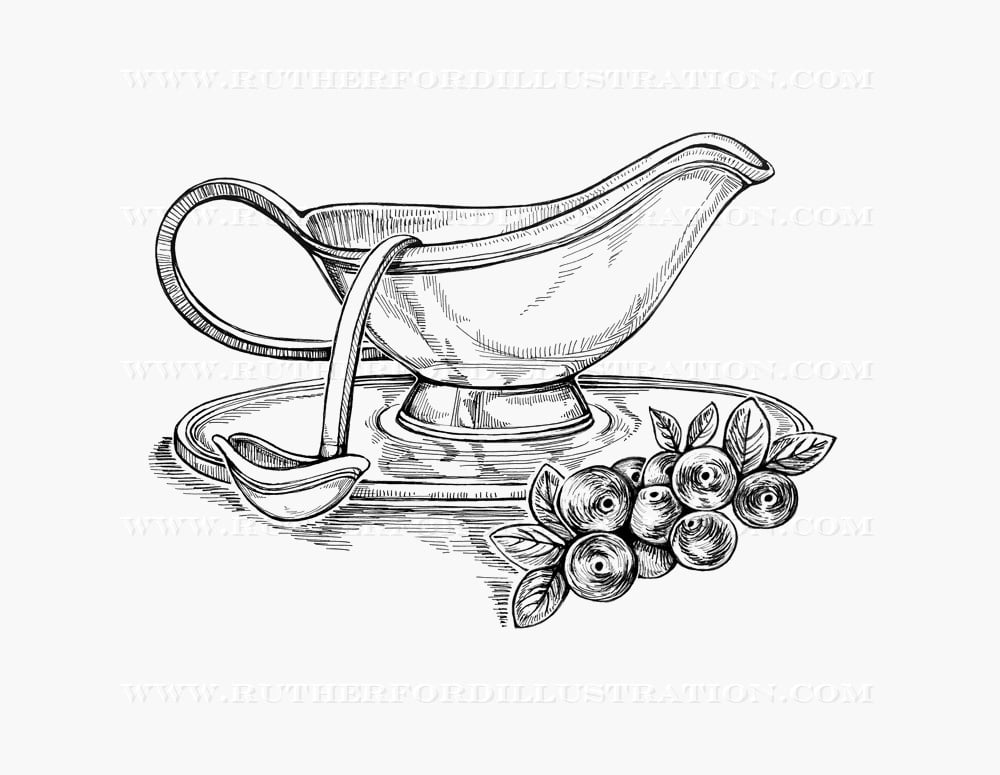 Rutherford Illustration — Gravy boat with Cranberries (8x10)