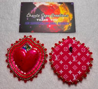 Image 1 of Hand Polished Red Heart XL Beaded Earrings