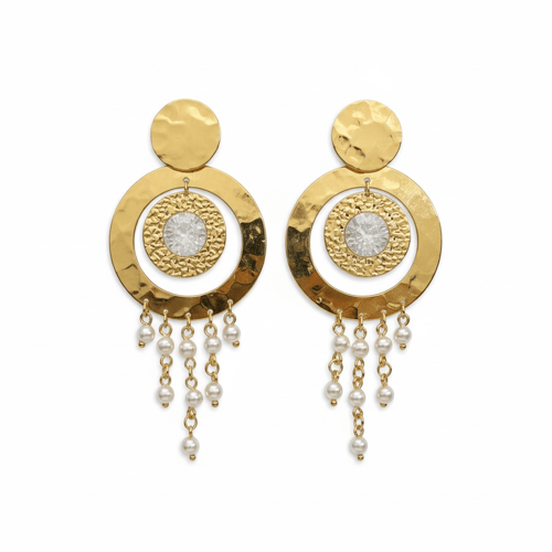 Image of Pearl Cascade Hammered Hoop Earrings