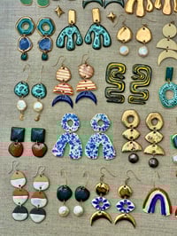 Image 6 of SEAFAOM, PEARL, 14K GOLD FILLED CRESCENT MOON - MARQUIS EARRING