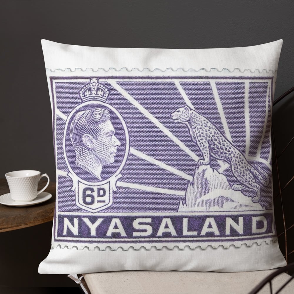 Stamp - George VI Stamp - Purple - Nyasaland 1938 6d - Premium Cushion / Pillow