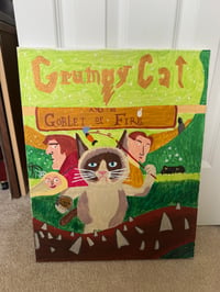 Grumpy Cat and the Goblet of Fire, acrylic on canvas
