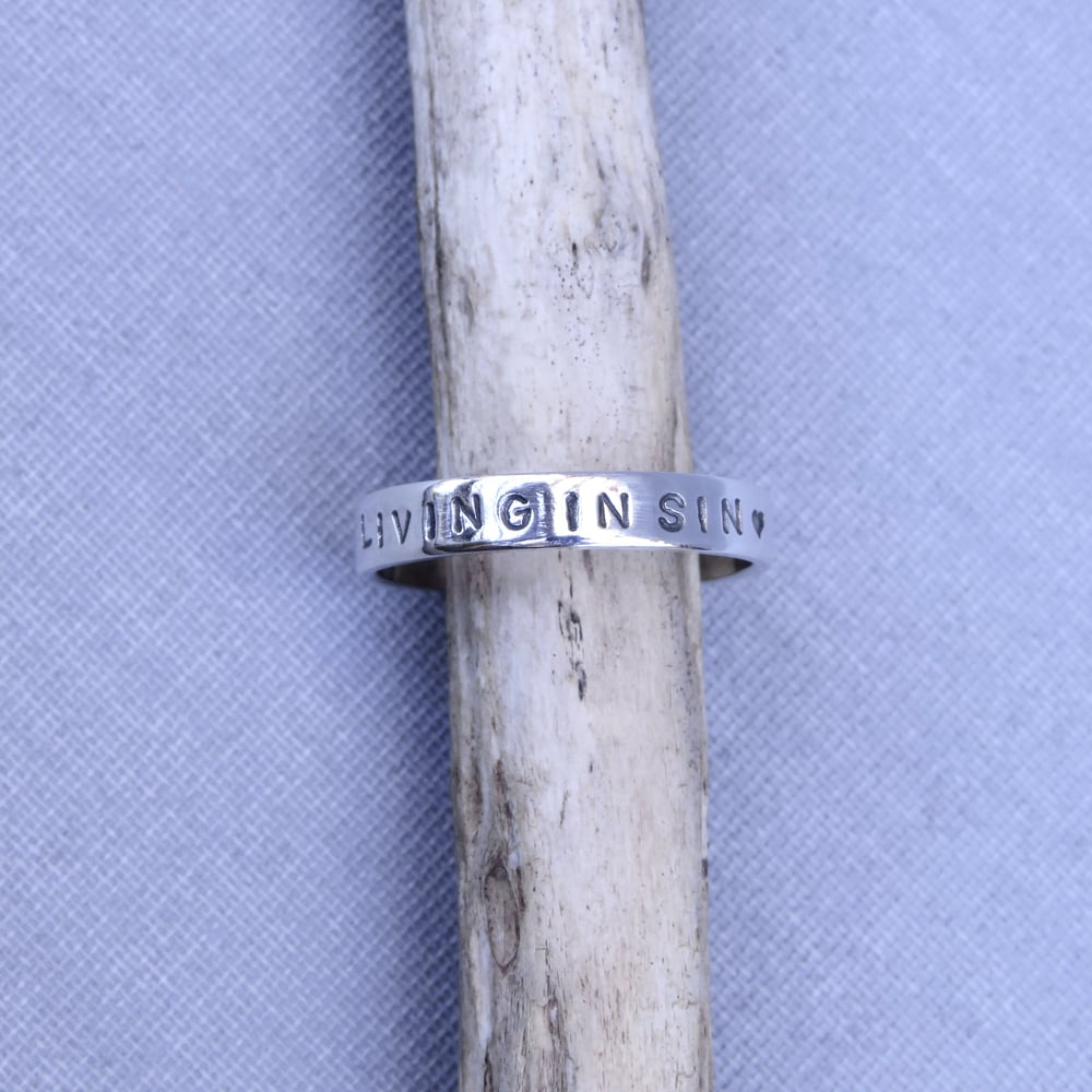 Handmade LIVING IN SIN Sterling Silver Ring