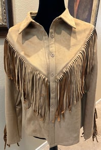 Image 3 of Faux Suede Caramel Fringe Jacket Biker Skull