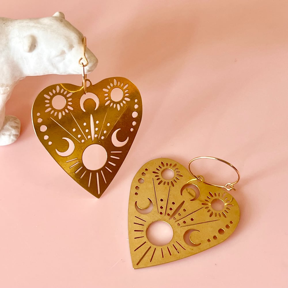 Image of Large Brass Heart Statement Earrings
