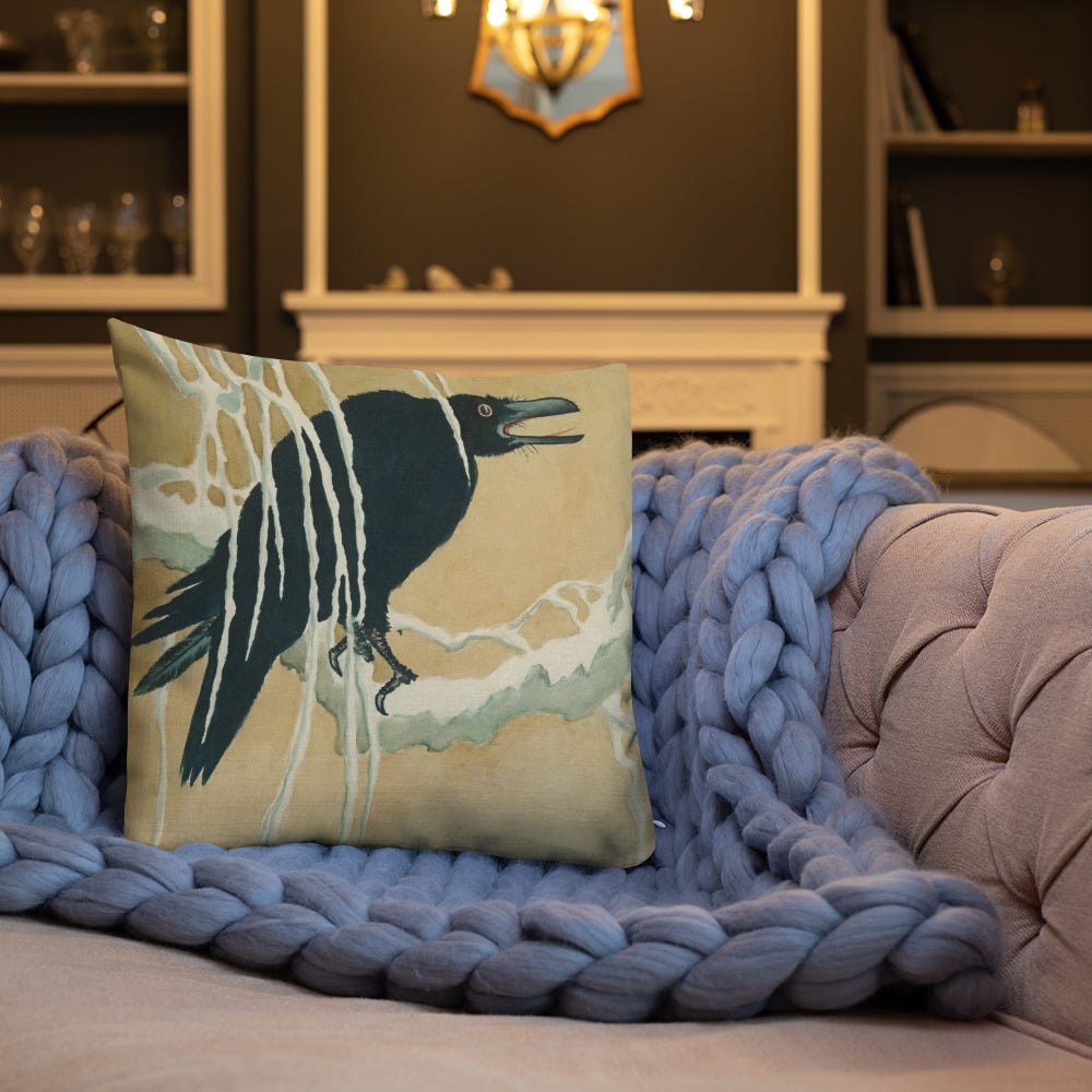 Yuki yanagi ni karasu - Blackbird - Premium Cushion / Pillow