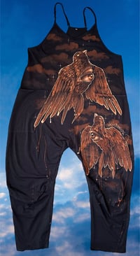Image 1 of “TWO BIRDS” CUSTOM BLEACH PAINTED BAGGY ROMPER LARGE