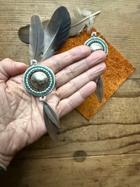 Image 1 of Buffalo Head Nickel Beaded Earrings with Silver Feathers