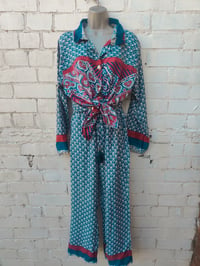 Image 1 of S/m Sari PJs and matching dust bag with tassles Navy white