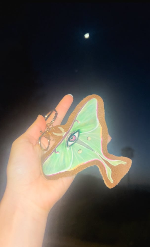 Luna Moth Leather Keychain 