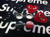 Image of Supreme Logo Pins & CDG Heart Patch Pins