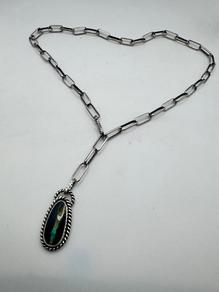 Image of Blackjack Adjustable lariat Necklace - chunky handmade paperclip chain 🩵