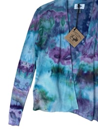Image 4 of ♻️ UPCYCLED XS Lightweight Open Sweater Cardigan in Mermaid Watercolor Ice Dye
