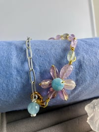 Image 3 of Indie Boho Amethyst Aquamarine Flower Charm Bangle Bracelet | Calming Serene