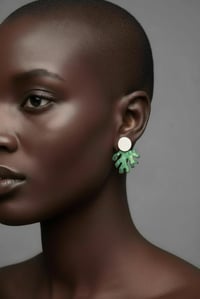 Image 1 of Sterling Silver and Spotty Green Enamel Seaweed Earrings