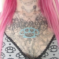 Image 1 of brass knuckle heart necklace *aqua*