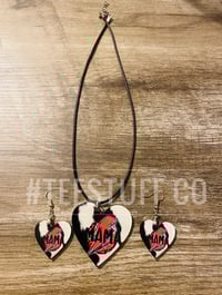 Image 1 of Cowhide Mama Heart Shaped Necklace And Earring Set