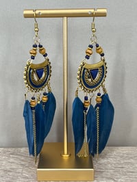 Image 1 of Teal feather earrings 