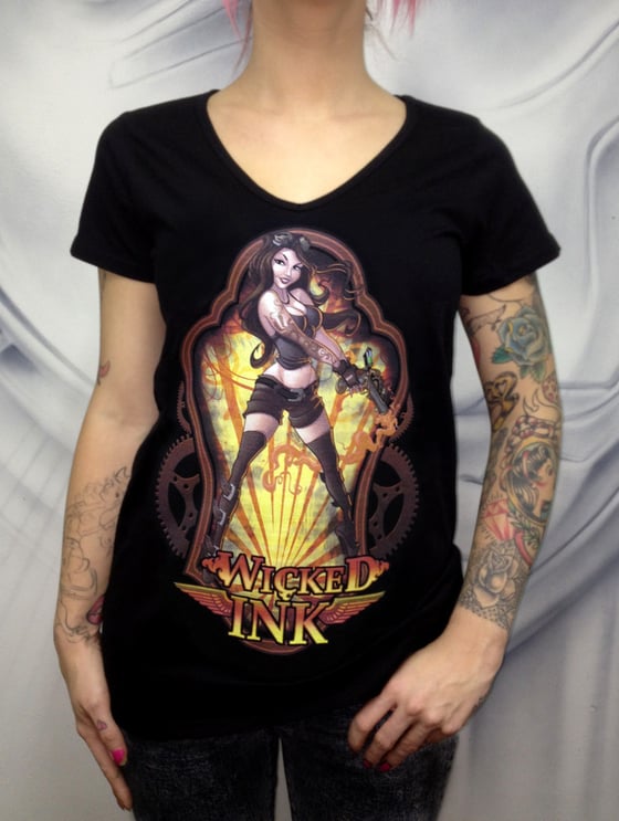 Image of Ladies Black Steampunk T-Shirt 