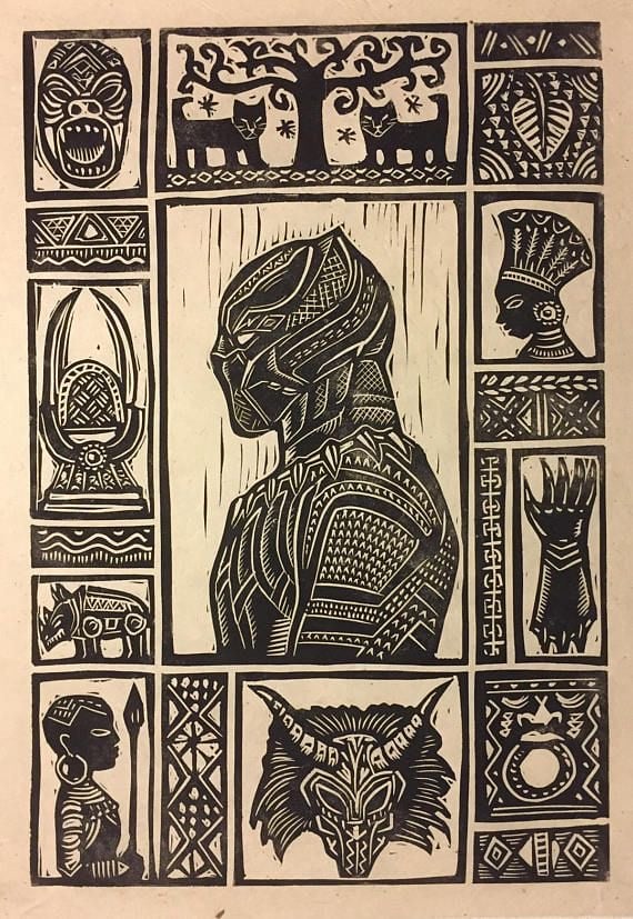 Black Panther Block Print
