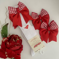 Image 1 of Red houndstooth socks and bows 