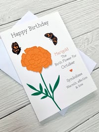 Image 3 of Handmade October Marigold Birth Flower Card - Elegant Butterfly Birthday Card for October Birthdays
