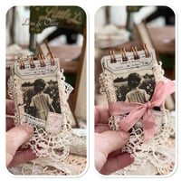 Image 8 of French Ephemera Box of lace samples and a lace sample snippet book with pink trim