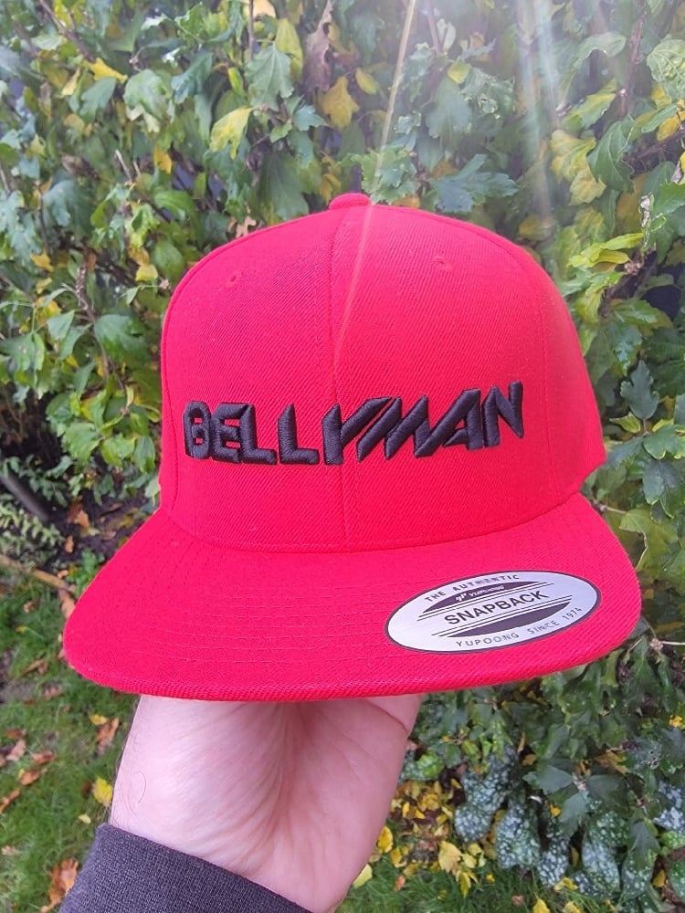 Image of Classic Bellyman Snapback Hat Red with Black Writing