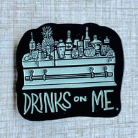 Image 3 of DRINKS ON ME 1.75” Glow-in-the-Dark Soft Enamel Pin