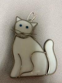 Image 1 of White Cat Stain Glass Suncatcher Art