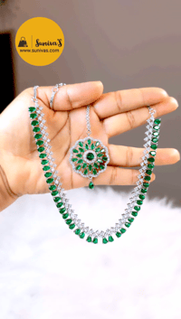 Image 3 of Yami Green_American Diamond Jhumka Set with Tika
