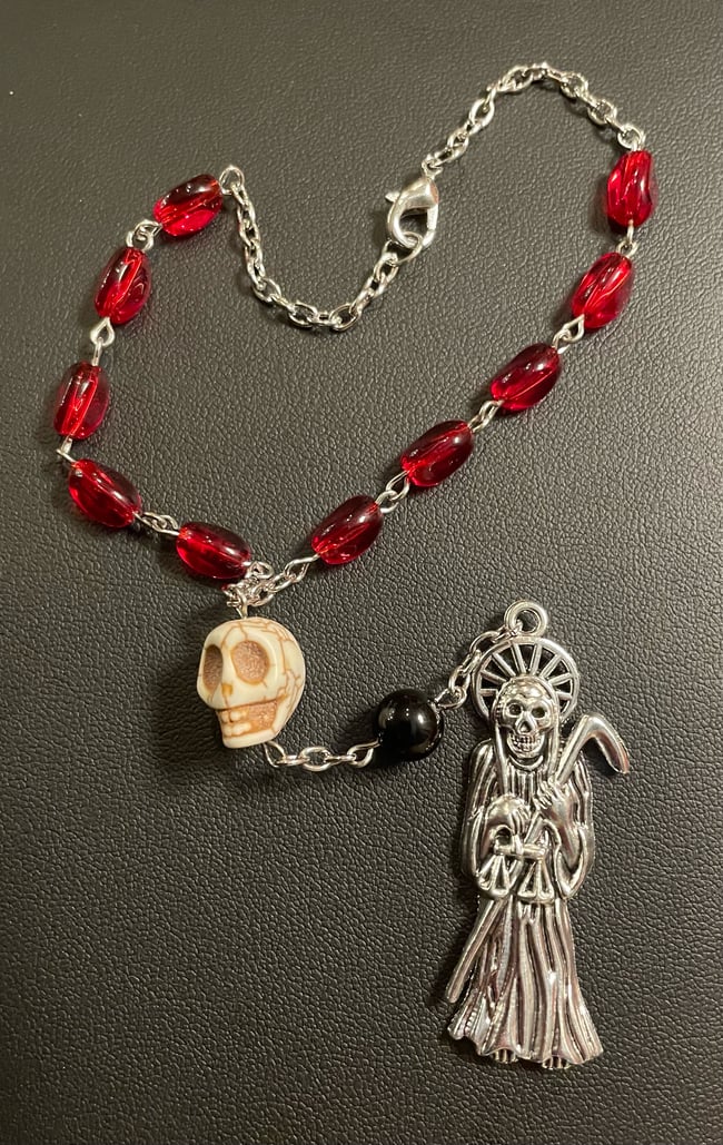 Santa Muerte Car Rosary - Red