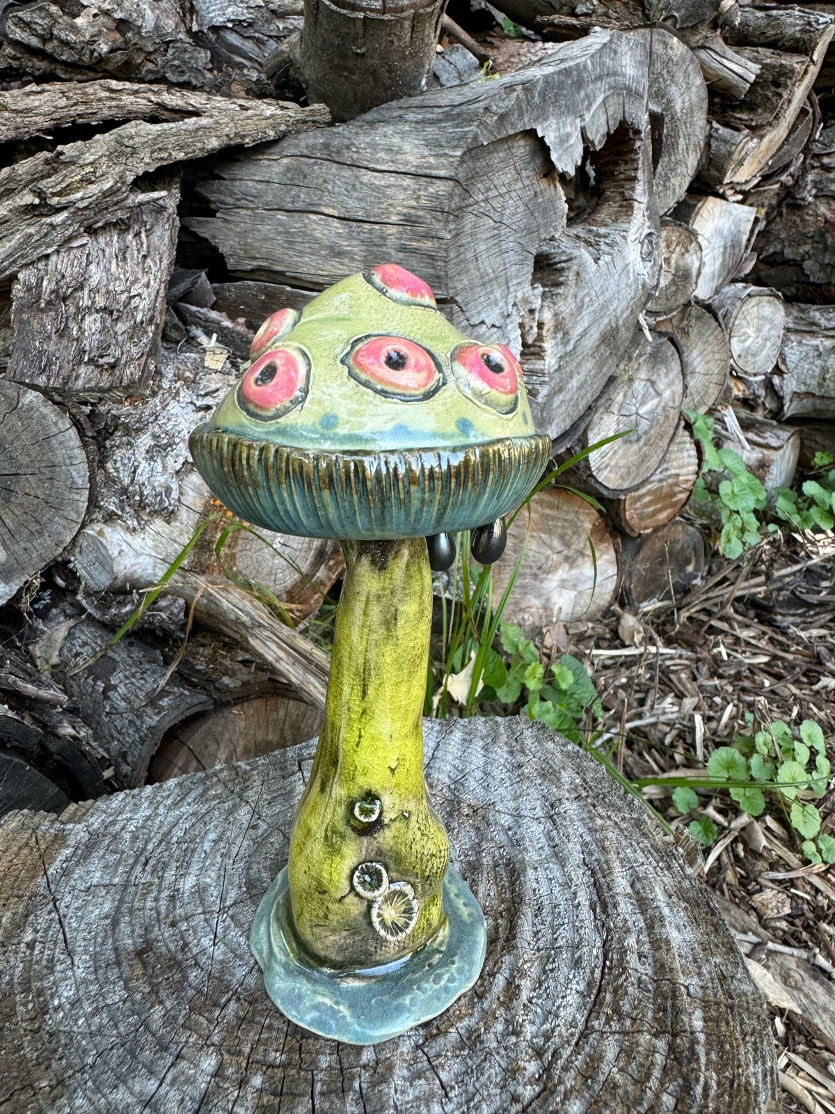 Hand Built Ceramic Mushroom with creepy eyes | snew ceramics