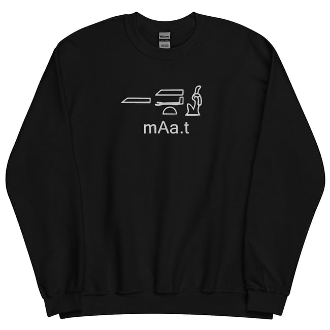 Ma'at Truth White Embroidered Art, Black Sweatshirt