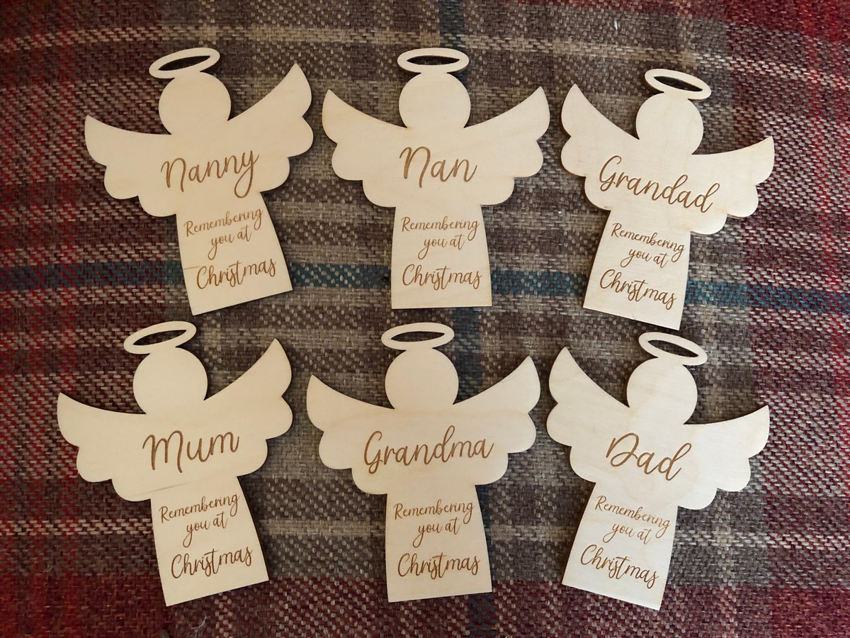 Image of Remembering you at Christmas wooden angel decorations