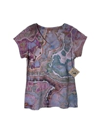 Image 11 of ♻️ UPCYCLED L Ladies V-Neck Tee in Earthy Geode Ice Dye