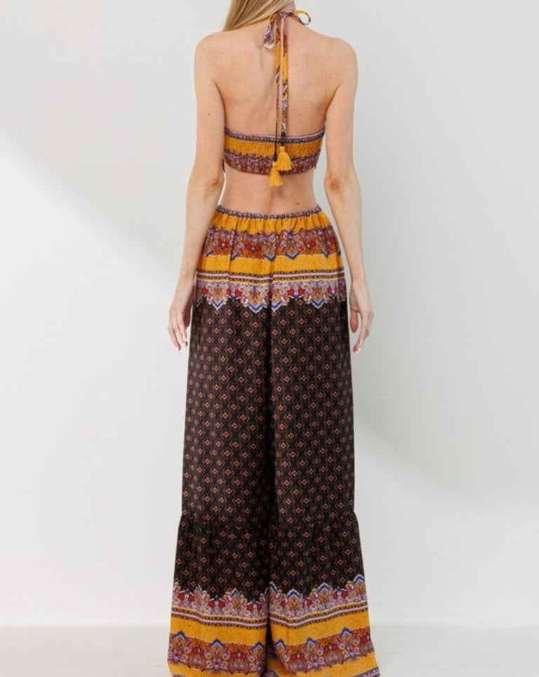 BOHO Jumpsuit (Black Combo) GREAT STRETCH (Tall & Plus Size Approved) Tie can be worn multiple ways. Image 2