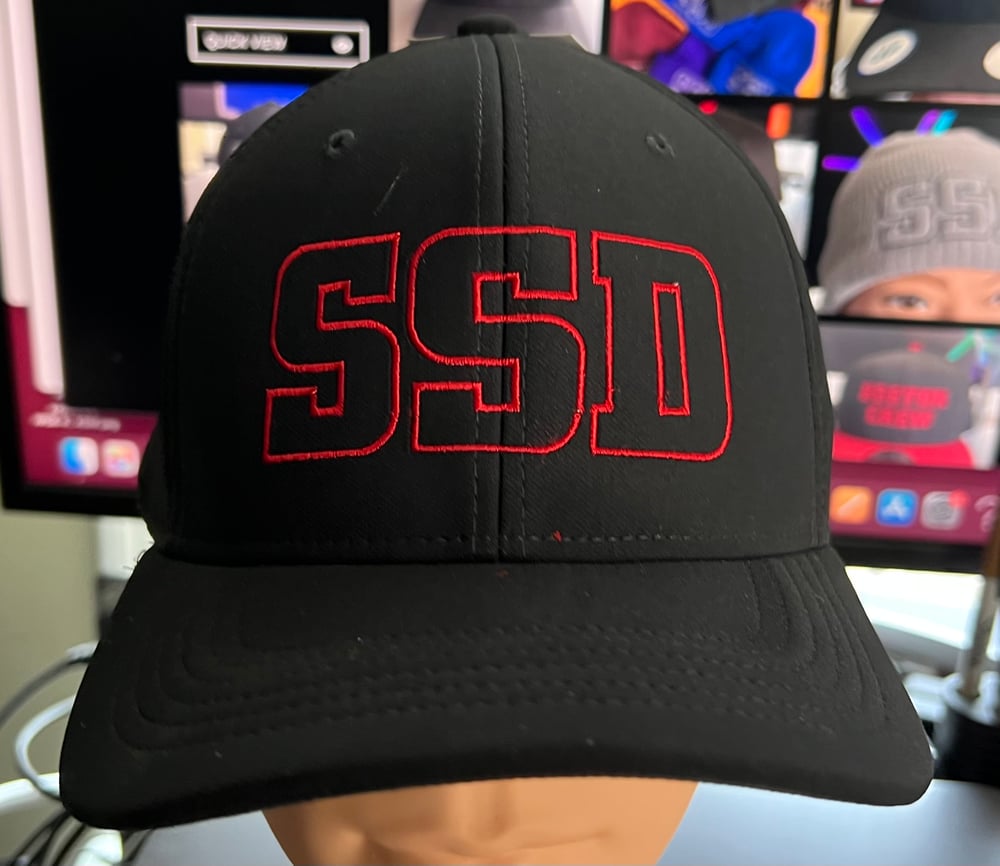 Nike Black Fitted Classic 99 hat with Red SSD outline logo 