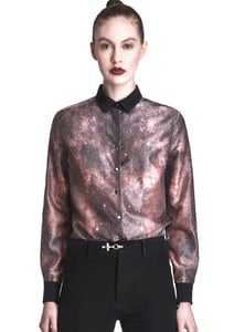 Image of Holiday Sample Sale: Women's Cosmic Print Cotton Silk Blouse with Color details